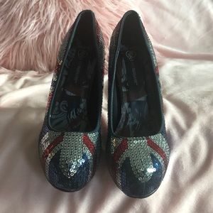 Red Blue Silver Sequins heels